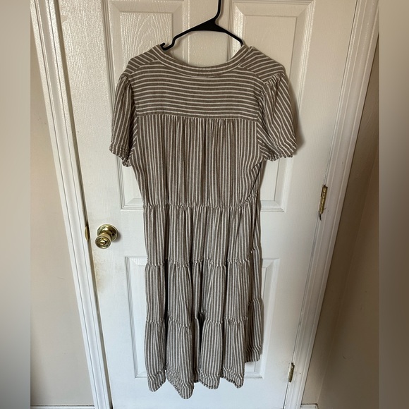 Cynthia Rowley - Beige/White Stripe Linen Midi Short Sleeve Dress - Picture 5 of 5